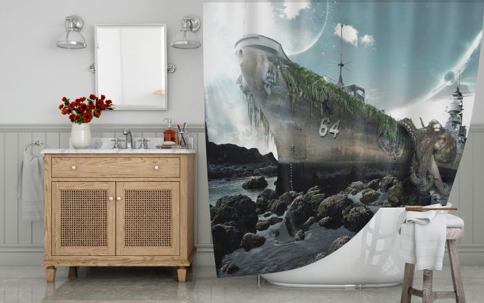 Battleship Giant Octopus Shower Curtain