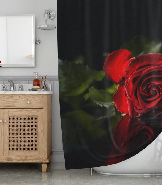 Red rose on black background Shower Curtain