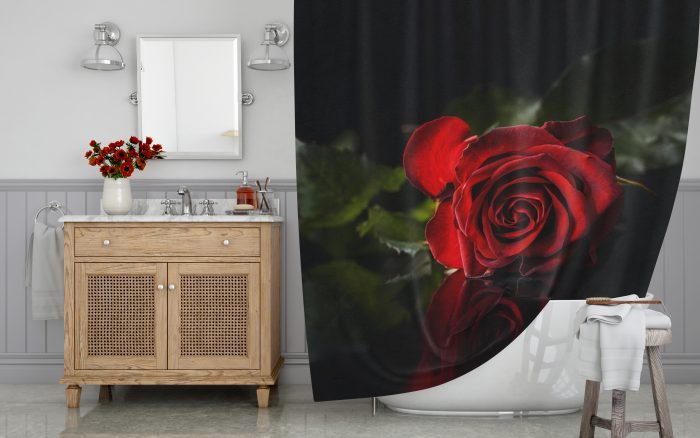 Red rose on black background Shower Curtain