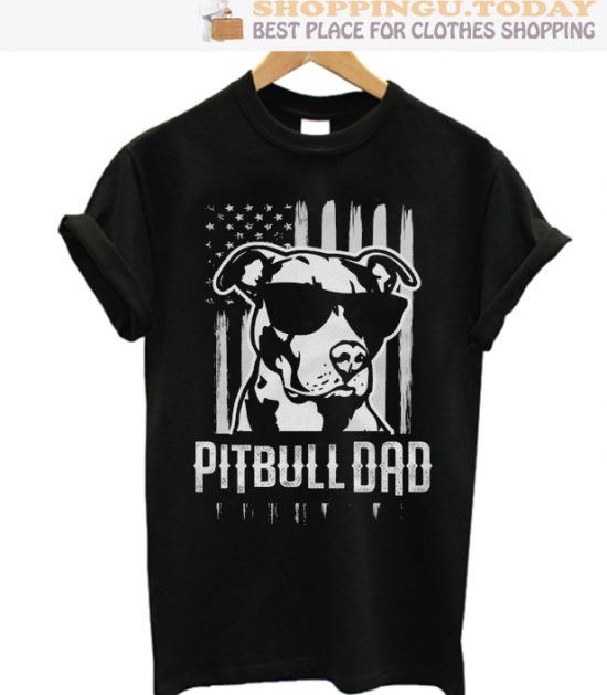 Pitbull Dad Mens Shirt American Flag Pit Bull Gift SP T-Shirt