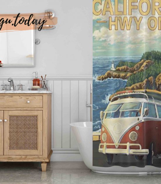 California Highway One Coast Vw Van Shower Curtain