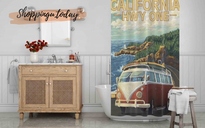 California Highway One Coast Vw Van Shower Curtain