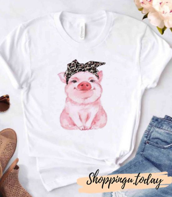 leopard bandana pig bow sunflower floral T-Shirt