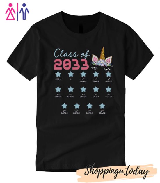 Class of 2033 Grow With Me First Day Of School Colourful Unicorn T-Shirt