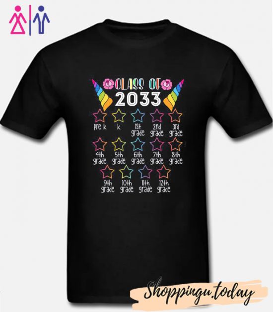 Class of 2033 Shirt Grow With Me First Day of School Unicorn T Shirt