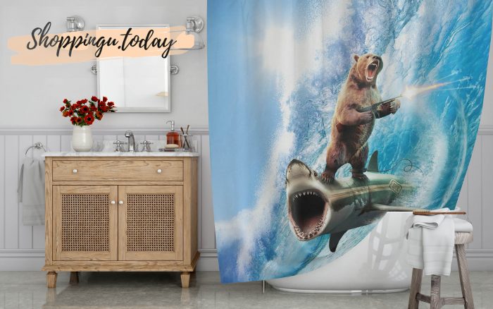 Surfing Bear Shower Curtain