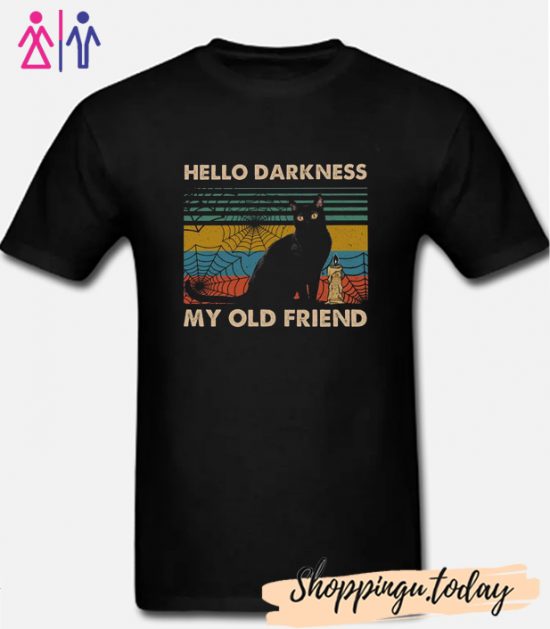 Vintage Hello Darkness My Old Friend Shirt Black Cat Halloween T Shirt