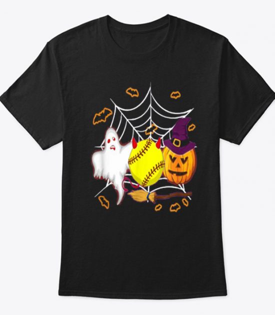 Softball Pumpkin Ghost Halloween T Shirt