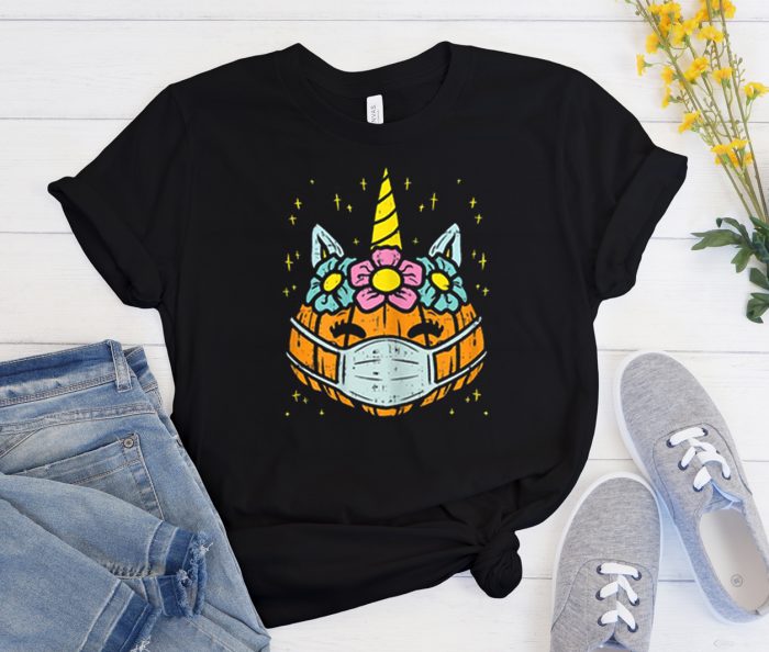 Unicorn Pumpkin in Face Mask Cool Trending T Shirt