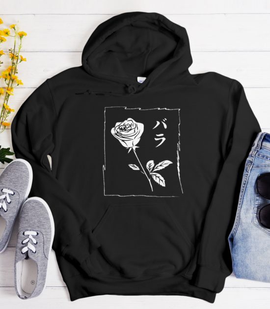 Black White Rose Cool Trending graphic Hoodie