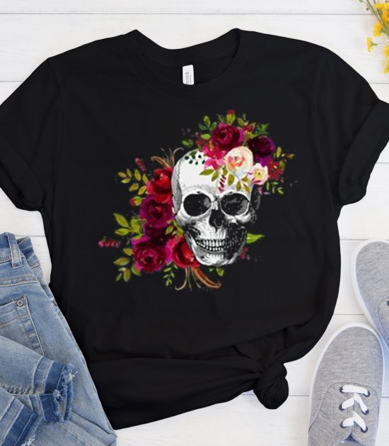 Floral Skull Cool Trending graphic T Shirt