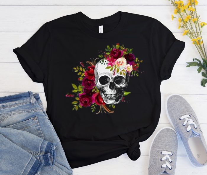 Floral Skull Cool Trending graphic T Shirt