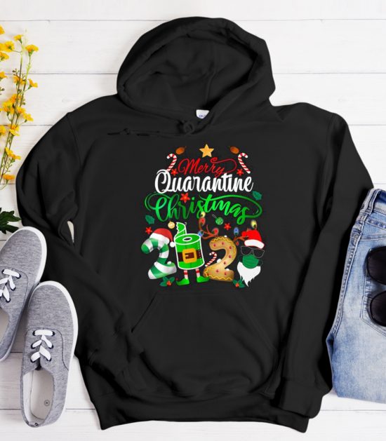 Merry Quarantine Christmas 2020 Elf Santa Cool Trending Hoodie