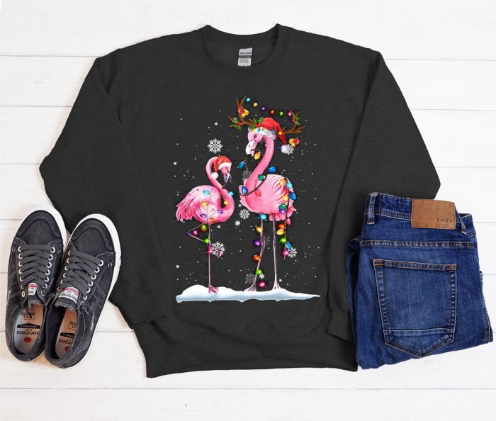 Santa Reindeer Flamingo Christmas Cool Trending graphic Sweatshirt