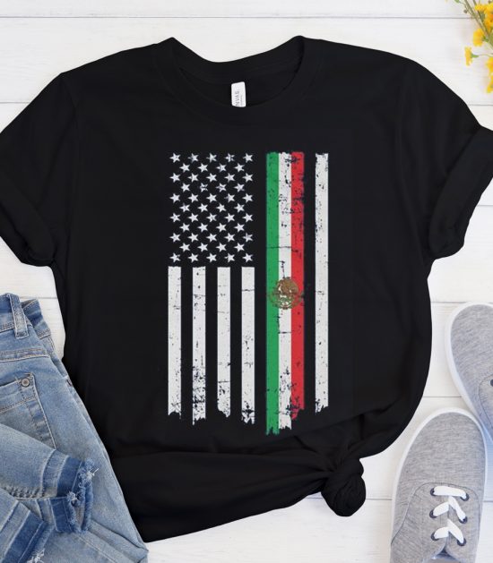 Mexican American Flag graphic T Shirt