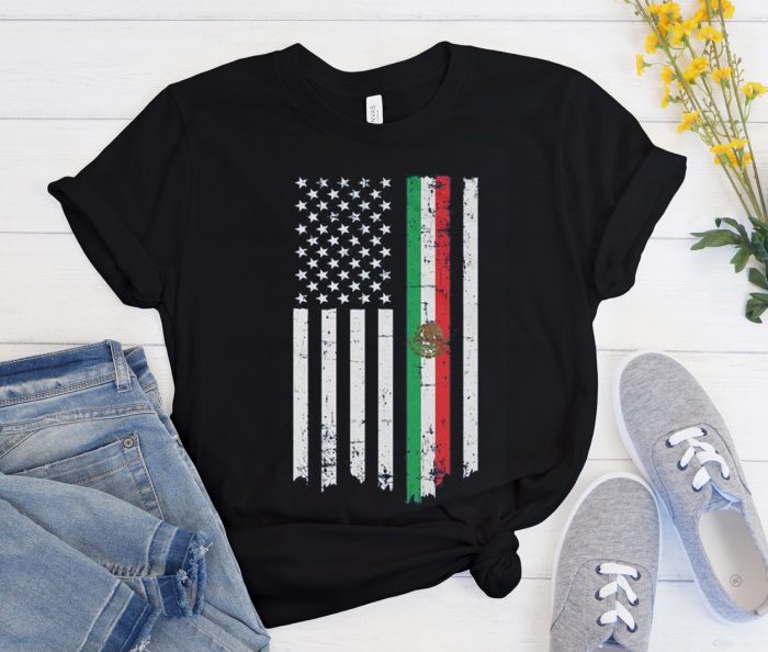 Mexican American Flag graphic T Shirt