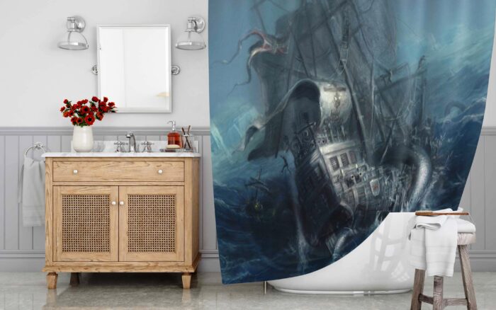 Deep Sea Monster The Kraken Ship Destroyer Shower Curtain